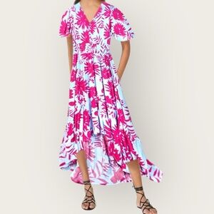 Anthropologie Abel the Label Tropical Floral Maxi Blue Pink size Medium